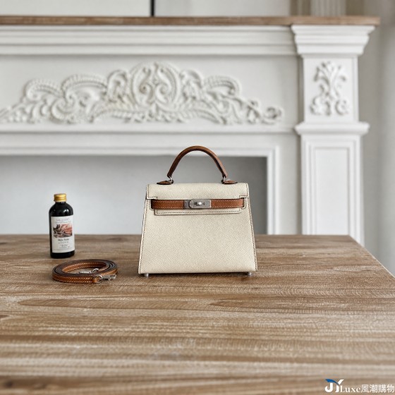 All-hand-sewn original epsom leather Mini color-block second-generation Kelly bag, flight attendant bag, platinum bag